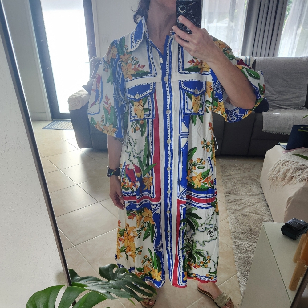 FARM Rio White and Blue Maxi Dress